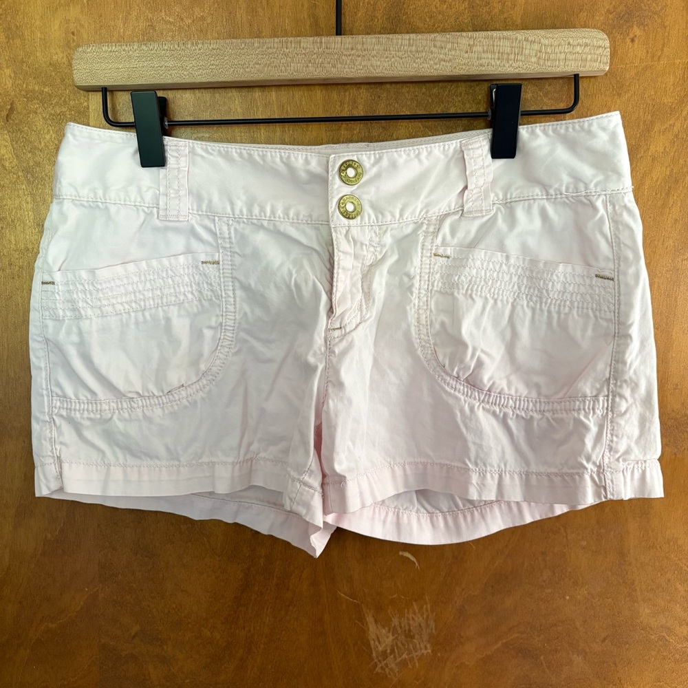Express Vintage Y2K Powder Pink Micro Mini Shorts Low Rise Embroidered Preppy 2